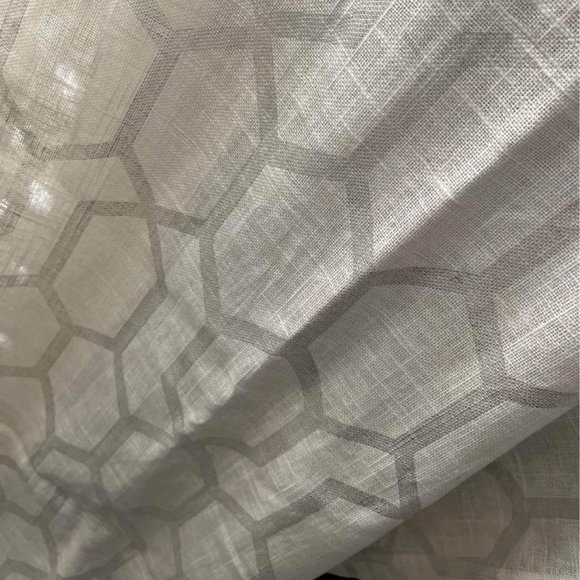 2 West Elm Linen Blend 48W x 84L Off white Curtains with Silver Patterns. - Picture 1 of 5